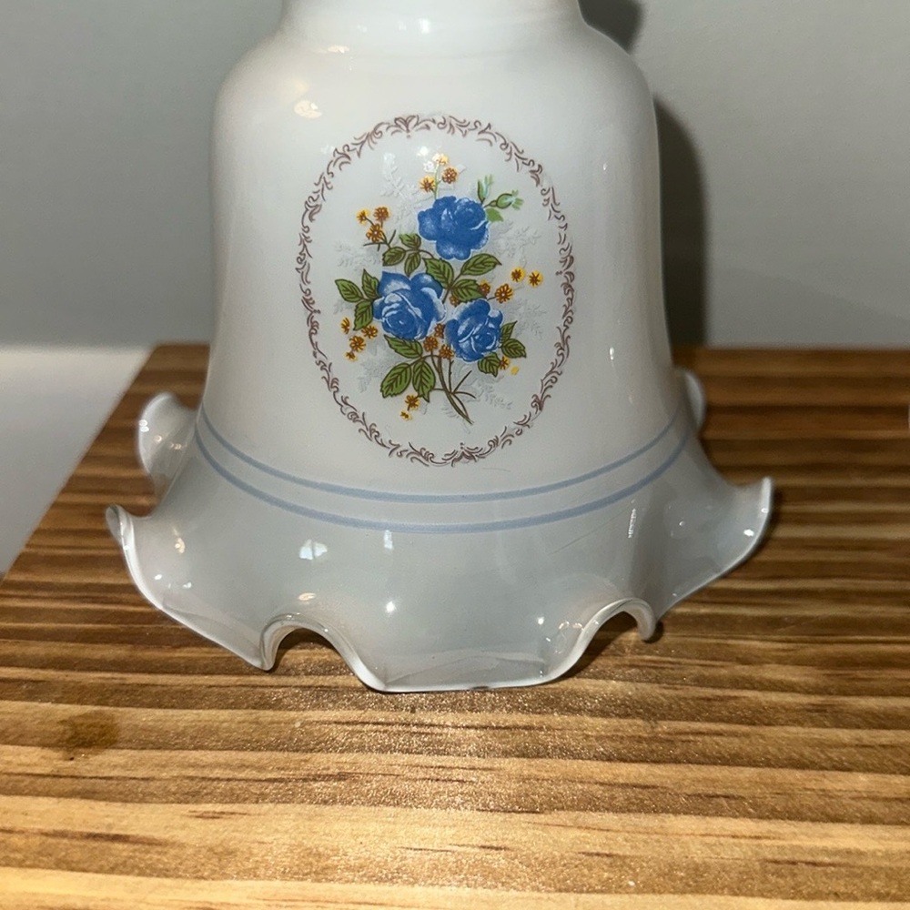 Vintage White blue rose ceiling fan shade with Blue Floral Design